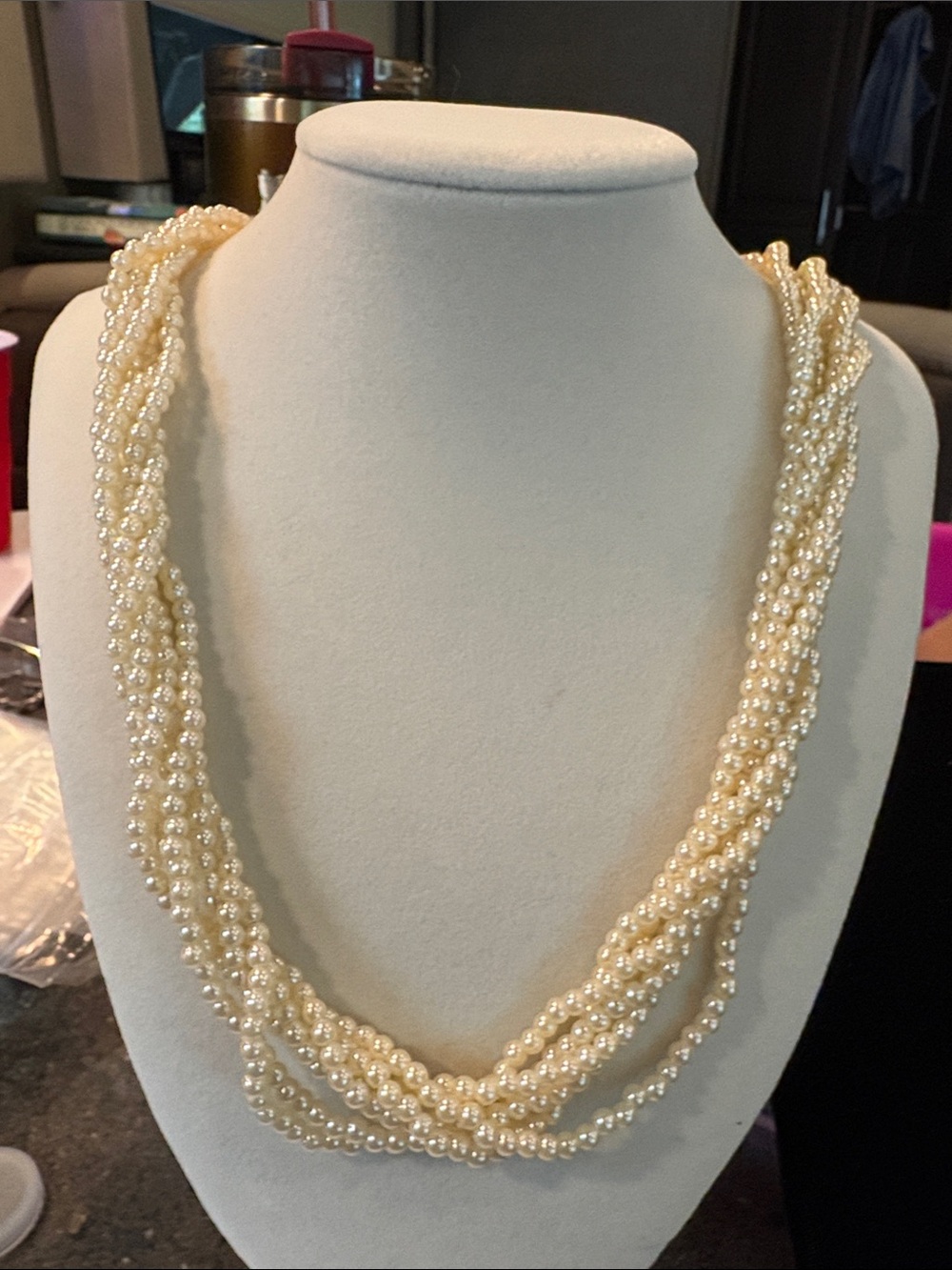 Cream Multi-Strand Faux Pearl Twist Necklace - Women Jewelry